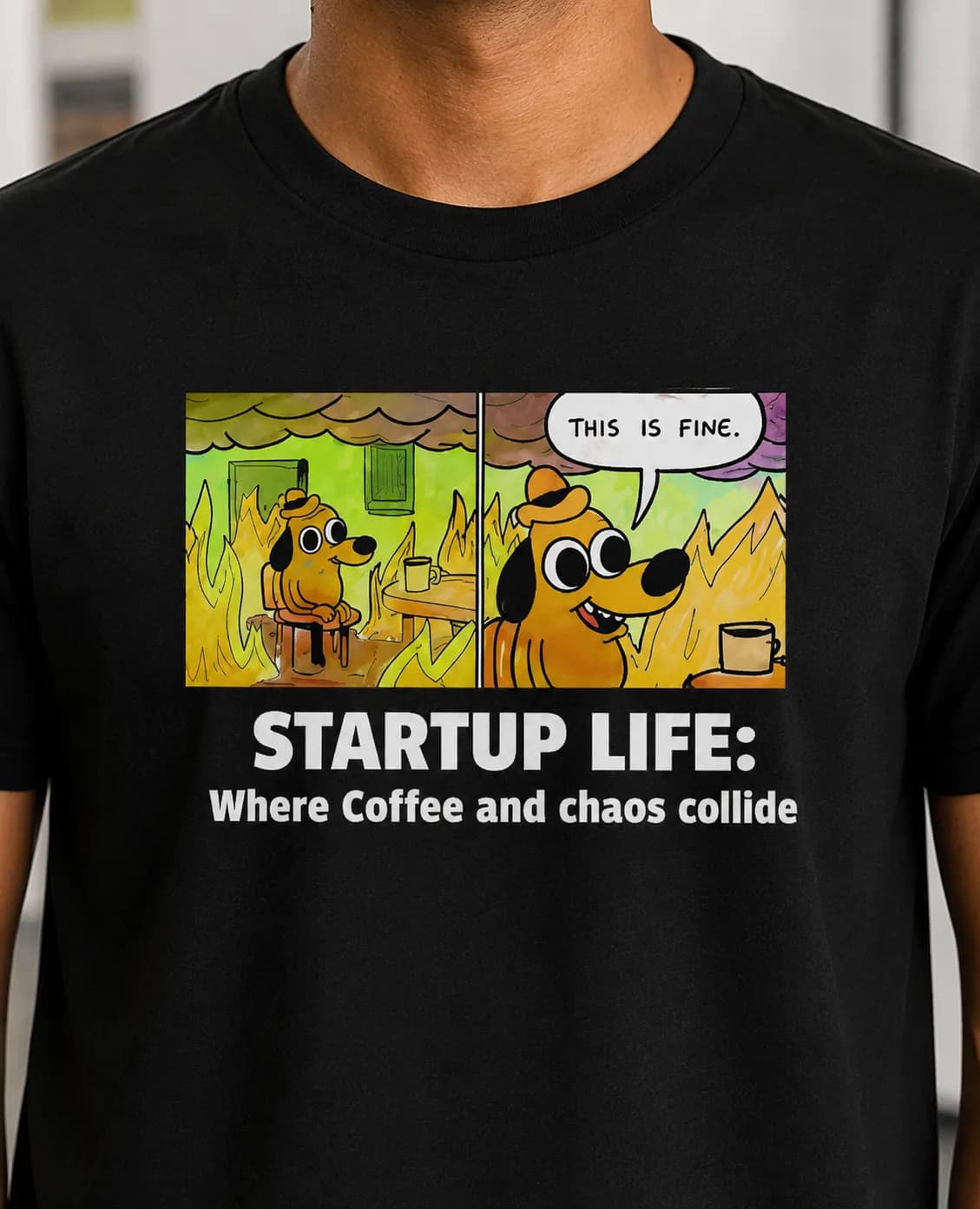Startup Life – Coffee & Chaos Edition Regular Fit Black T-Shirt