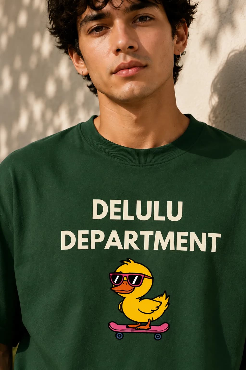 Delulu Department Oversized Bottle Green Graphic T-Shirt